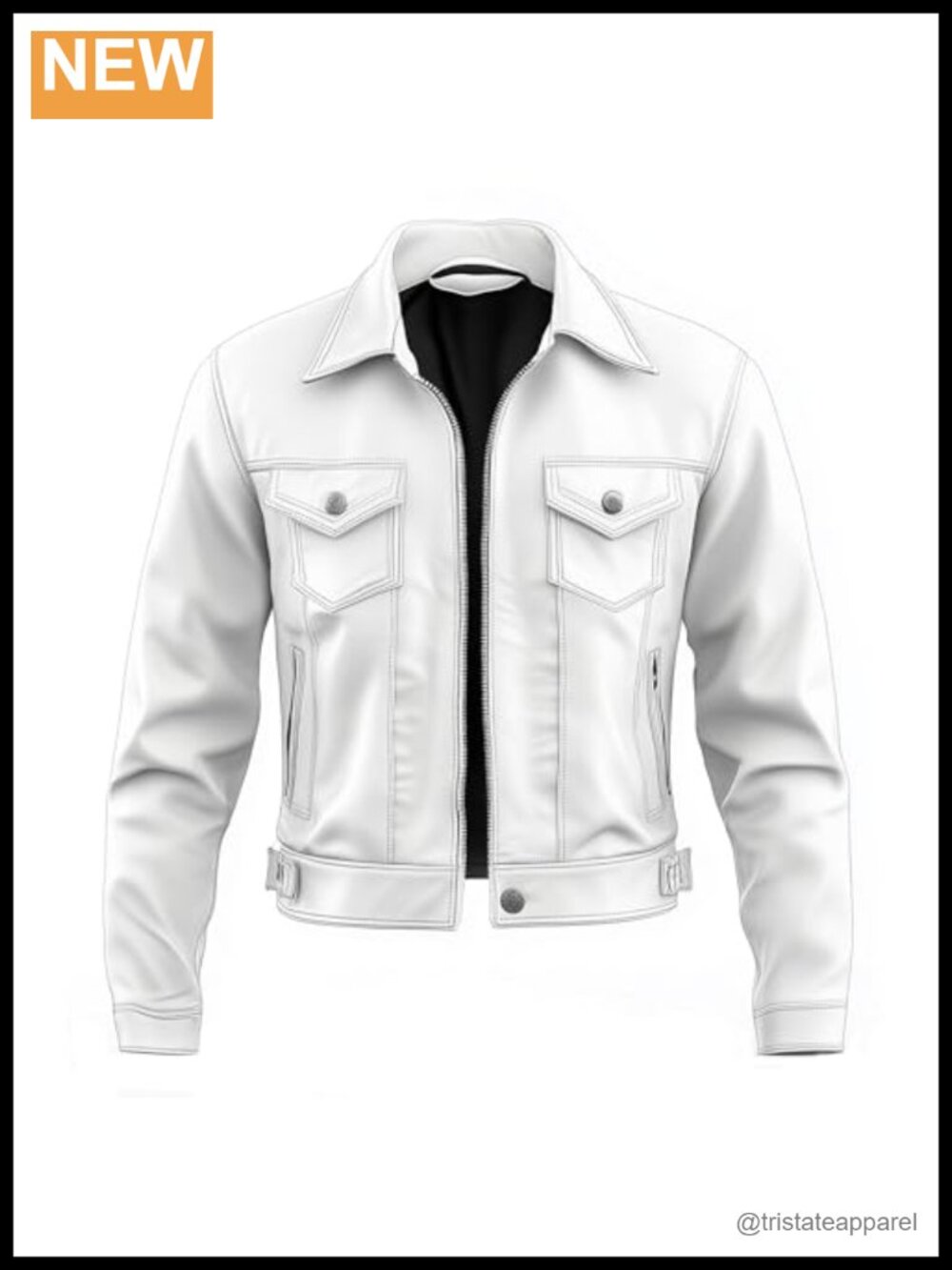 Men's Genuine Leather Trucker Jacket Multi Pocket Denim Style White